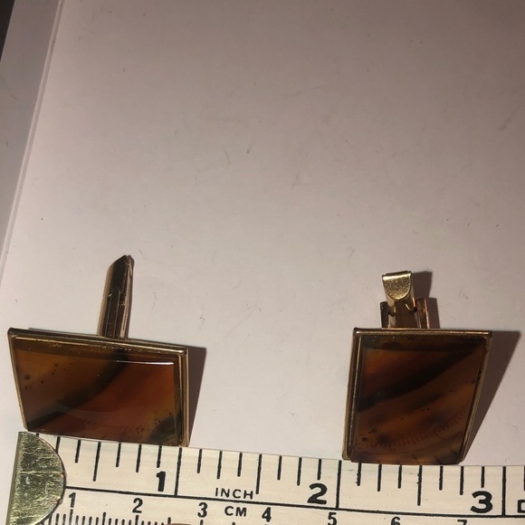 jaguar Agate Stone 12/20 Gold Filled Men’s Cufflinks Vintage - Picture 7 of 8